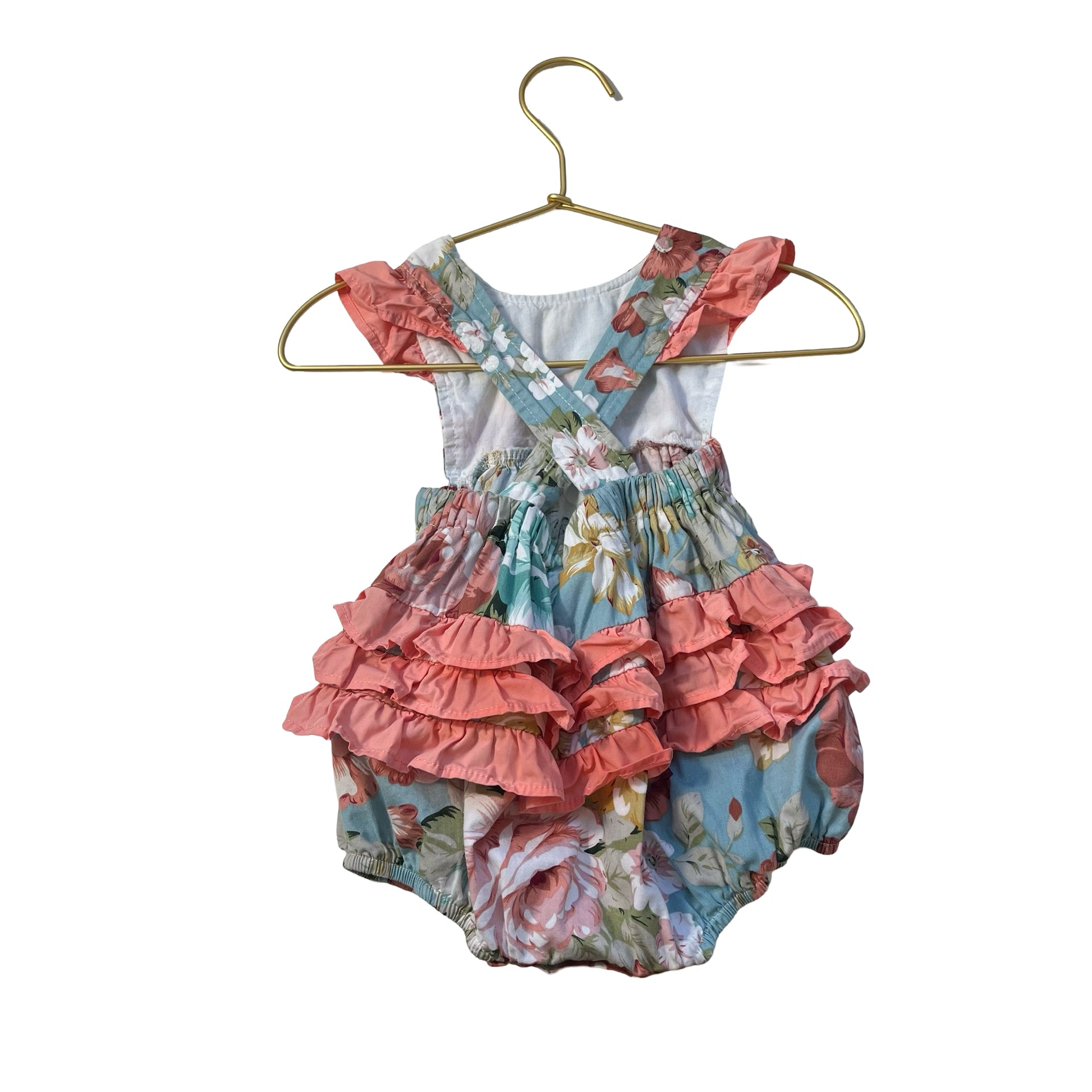 Lil Cactus Light Blue & Pastel Floral Bubble Romper - Size 3 - 6 Mo - Bounce Mkt