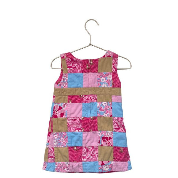 Lilly Pulitzer Pink & Blue Owl Patchwork Corduroy Sleeveless Dress - Size 2 - Bounce Mkt