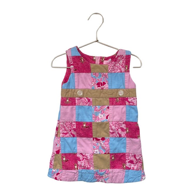 Lilly Pulitzer Pink & Blue Owl Patchwork Corduroy Sleeveless Dress - Size 2 - Bounce Mkt