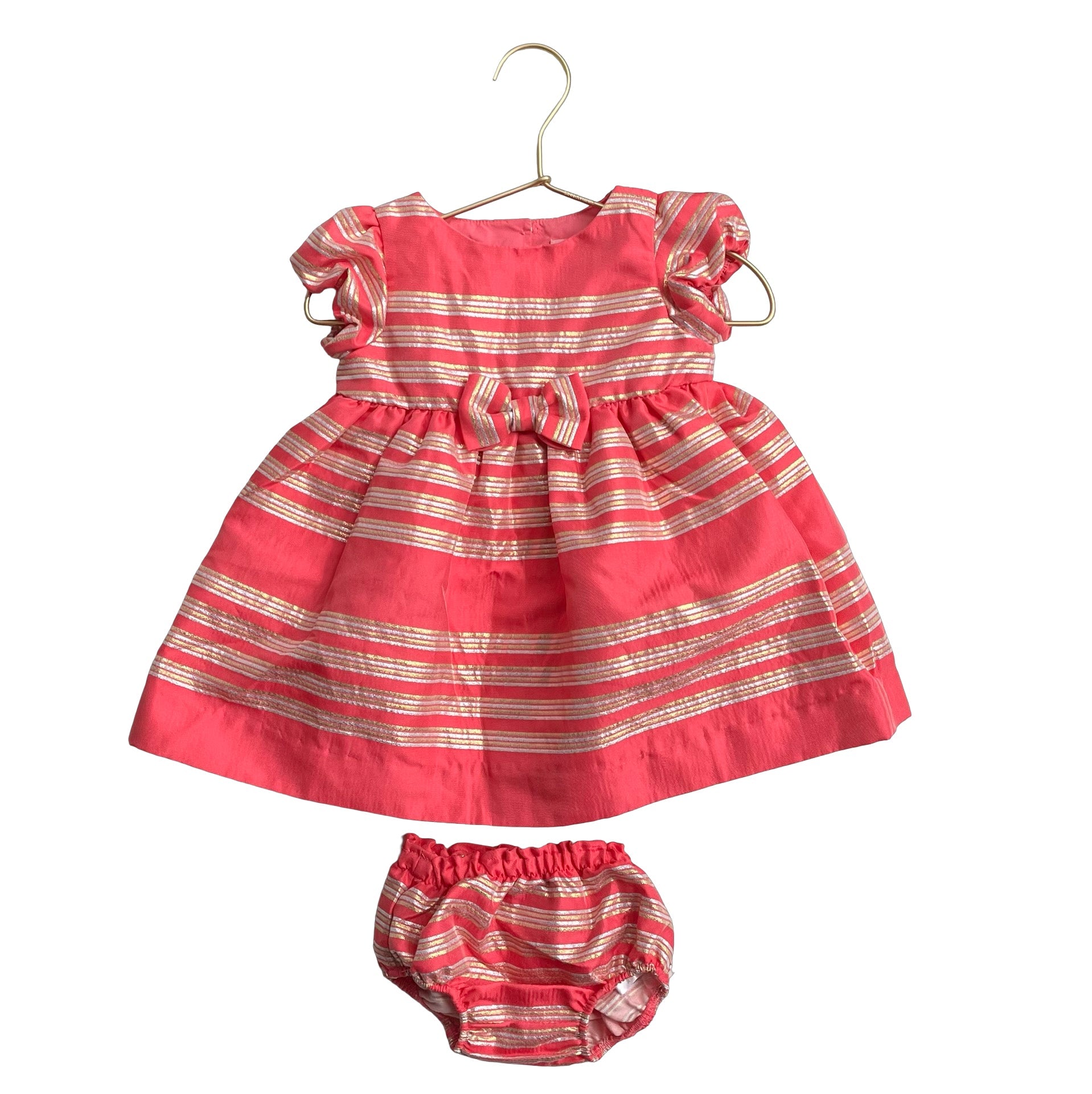 Lilly Pulitzer Pink, Gold, Silver Striped Dress & Bloomers - Size 6 - 12 Mo - Bounce Mkt
