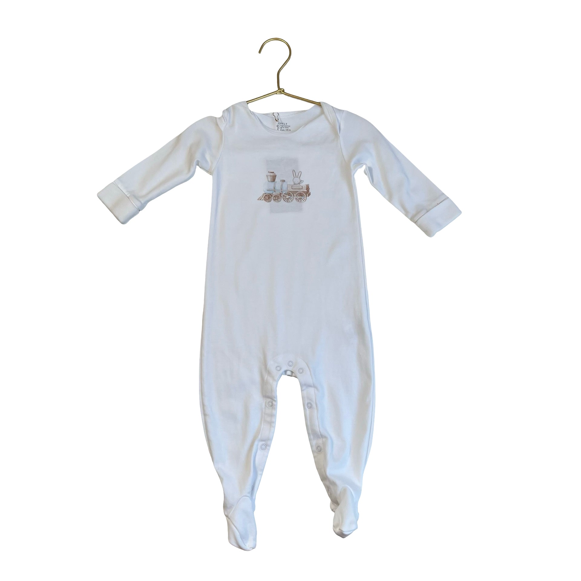 Livly White Bunny & Train Footie - Size 6 - 9 Mo - Bounce Mkt