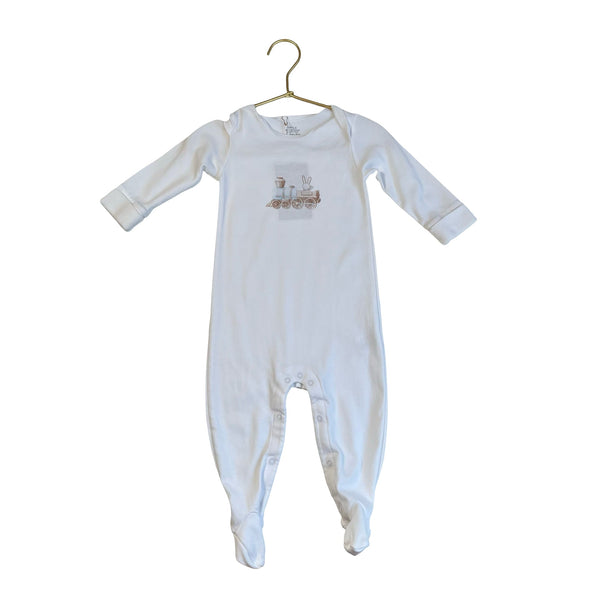 Livly White Bunny & Train Footie - Size 6 - 9 Mo - Bounce Mkt