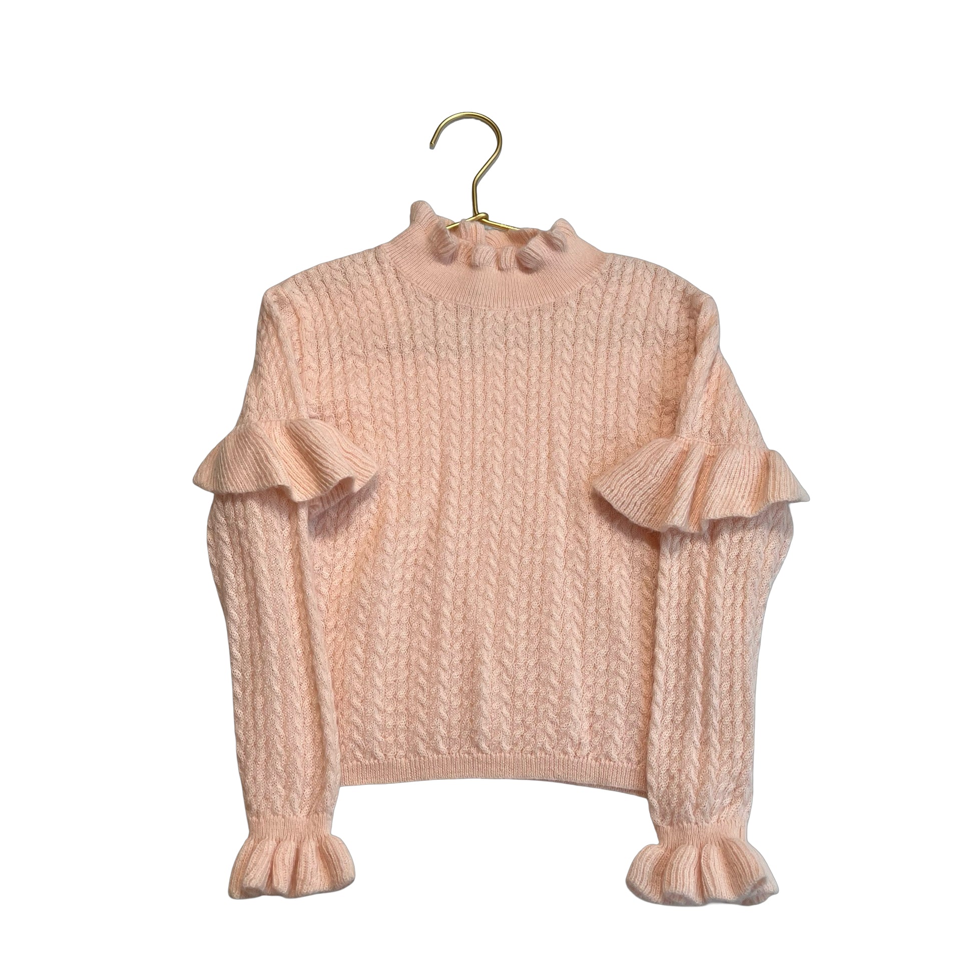 Louise Misha Light Peach Cable Ruffle Mock Neck Sweater - Size 4 - Bounce Mkt