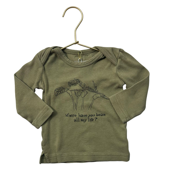 L'oved Baby Olive Green 'Where have you bean all my life?' T-Shirt - Size 9 - 12 M - Bounce Mkt