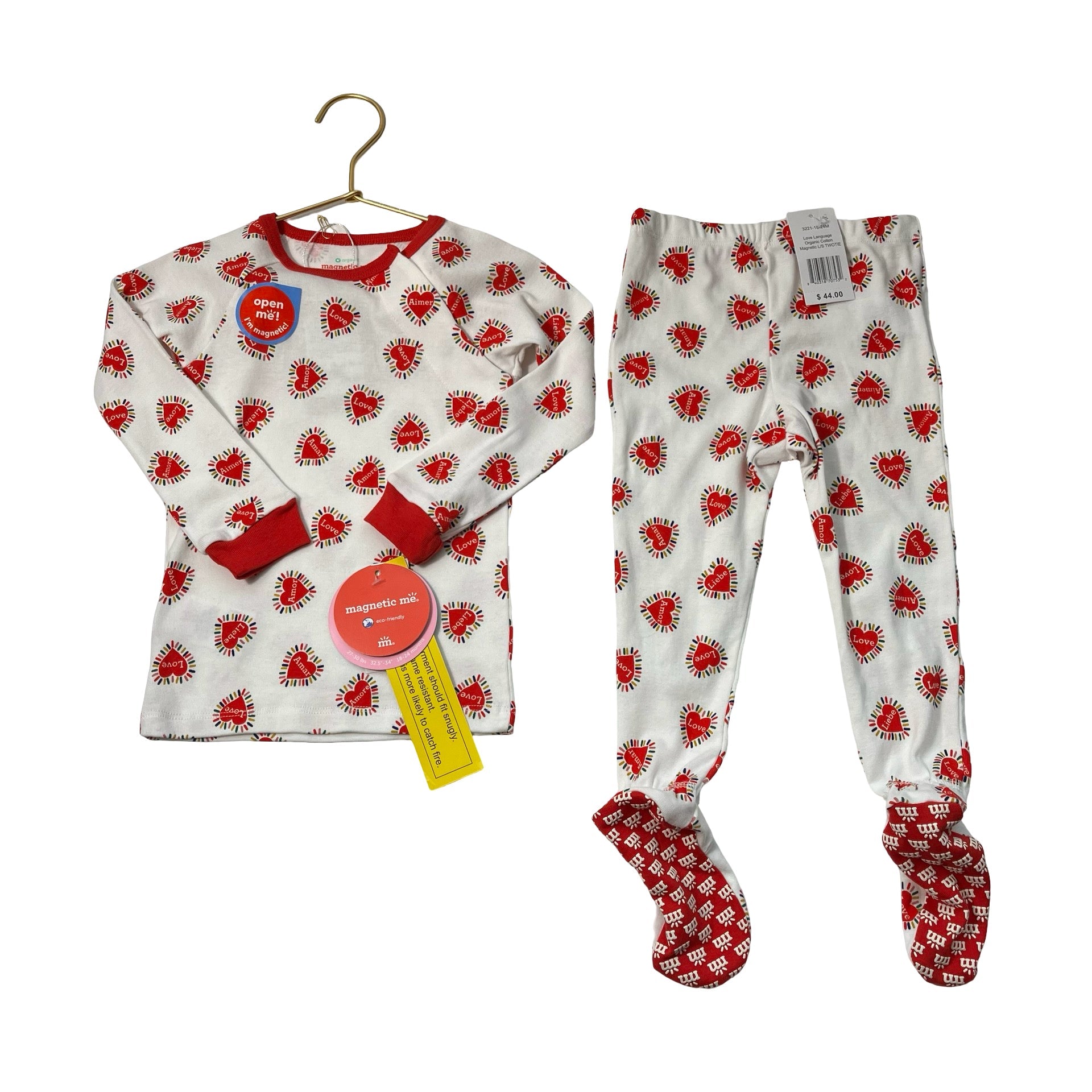 Magnetic Me Ivory & Red 'LOVE Language' Footie PJ Set with Tags - Size 18 - 24 Mo - Bounce Mkt