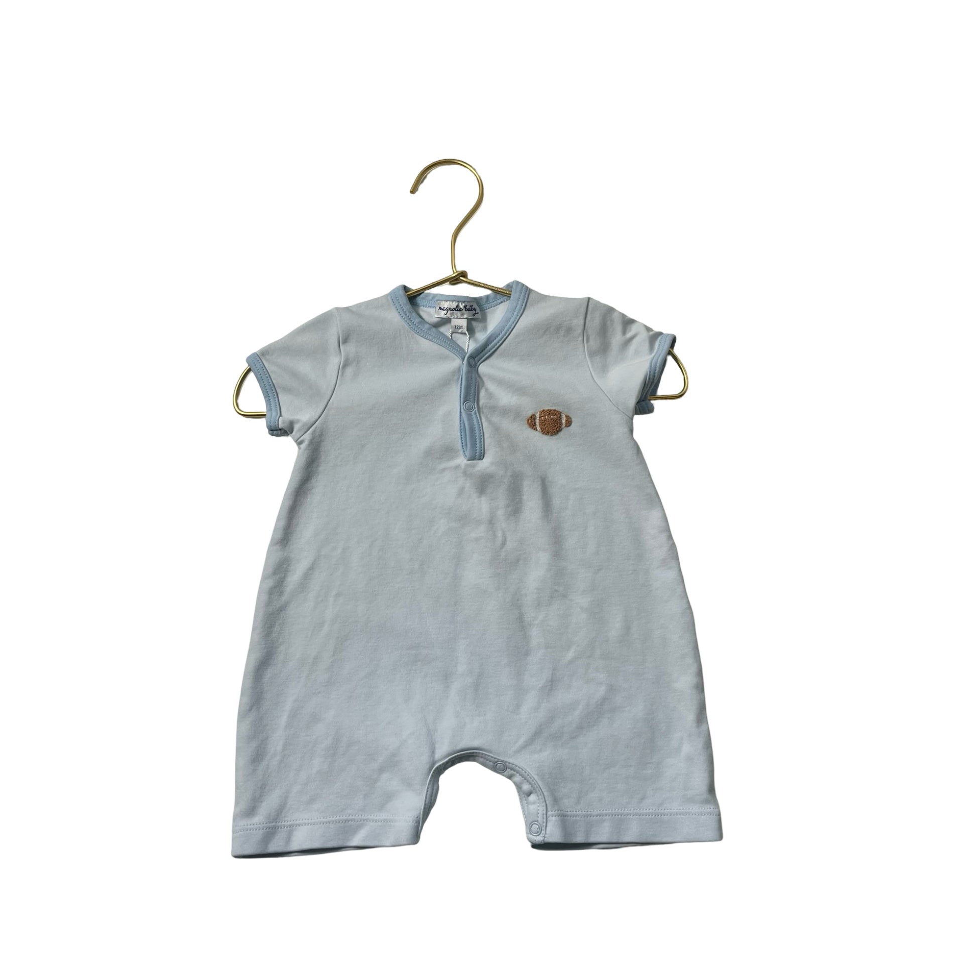 Magnolia Baby Light Blue Football Short Sleeve One Piece - Size 12 Months - Bounce Mkt
