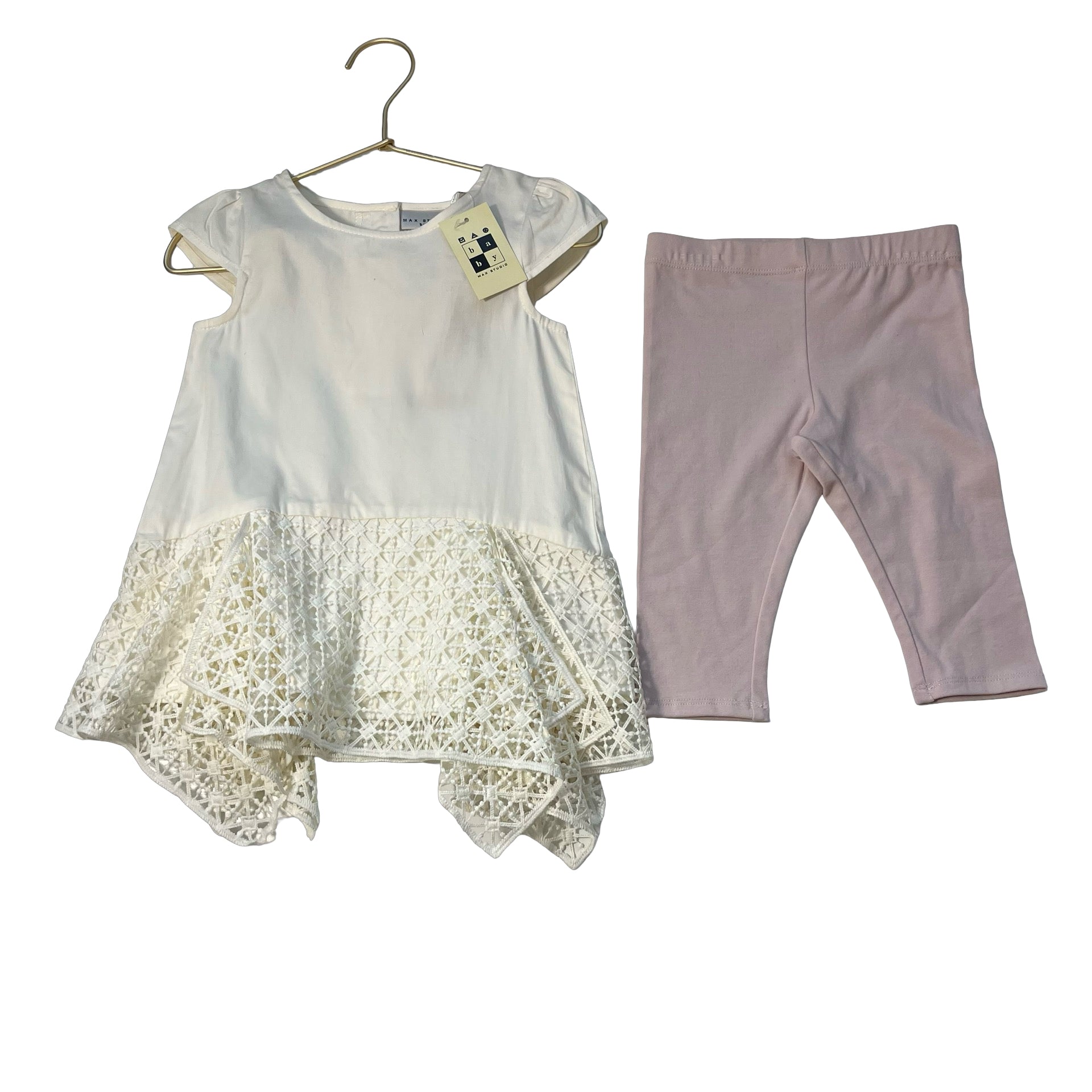 Max Studio Ivory Lace Trim Tunic & Lavender Leggings with Tags - Size 24 Mo - Bounce Mkt