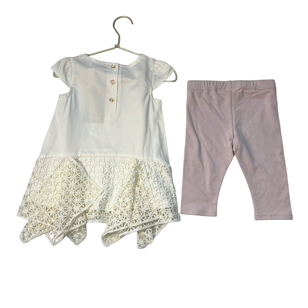 Max Studio Ivory Lace Trim Tunic & Lavender Leggings with Tags - Size 24 Mo - Bounce Mkt