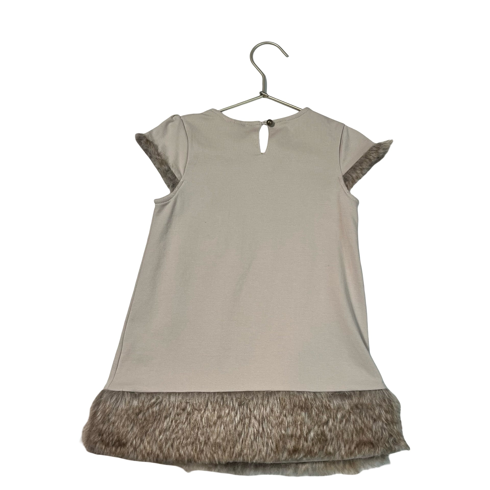 Max Studio Tan & Brown Faux Fur Trim Short Sleeve Dress - Size 5 - Bounce Mkt