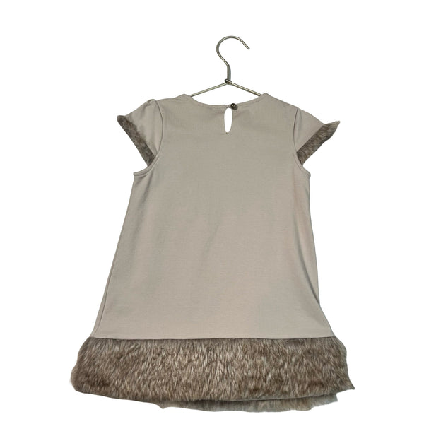 Max Studio Tan & Brown Faux Fur Trim Short Sleeve Dress - Size 5 - Bounce Mkt