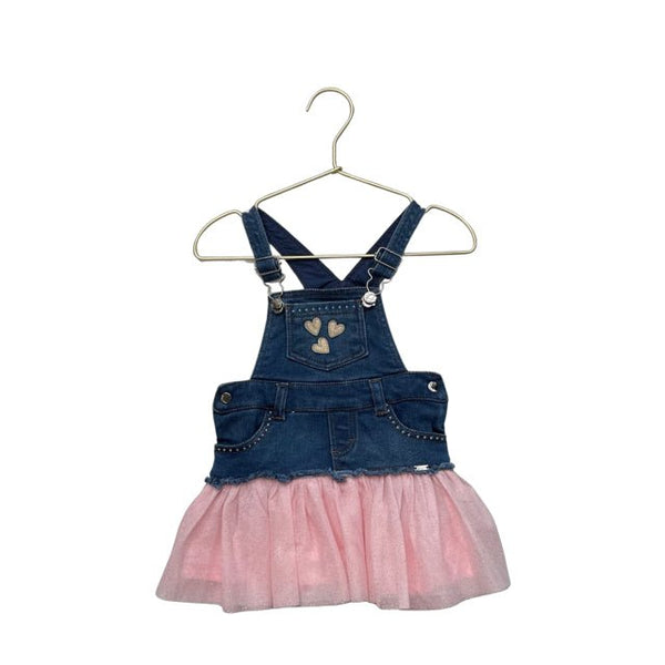 Mayoral Blue & Pink Denim Tulle Overall Dress - Size 12 Months - Bounce Mkt