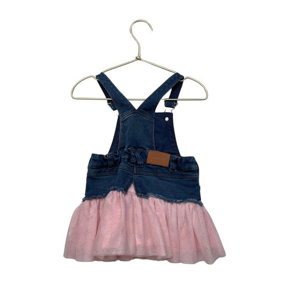 Mayoral Blue & Pink Denim Tulle Overall Dress - Size 12 Months - Bounce Mkt