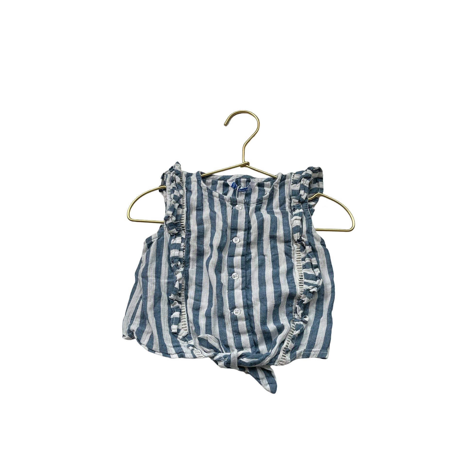 Mayoral Blue Striped Ruffle Shirt - Size 4 - Bounce Mkt