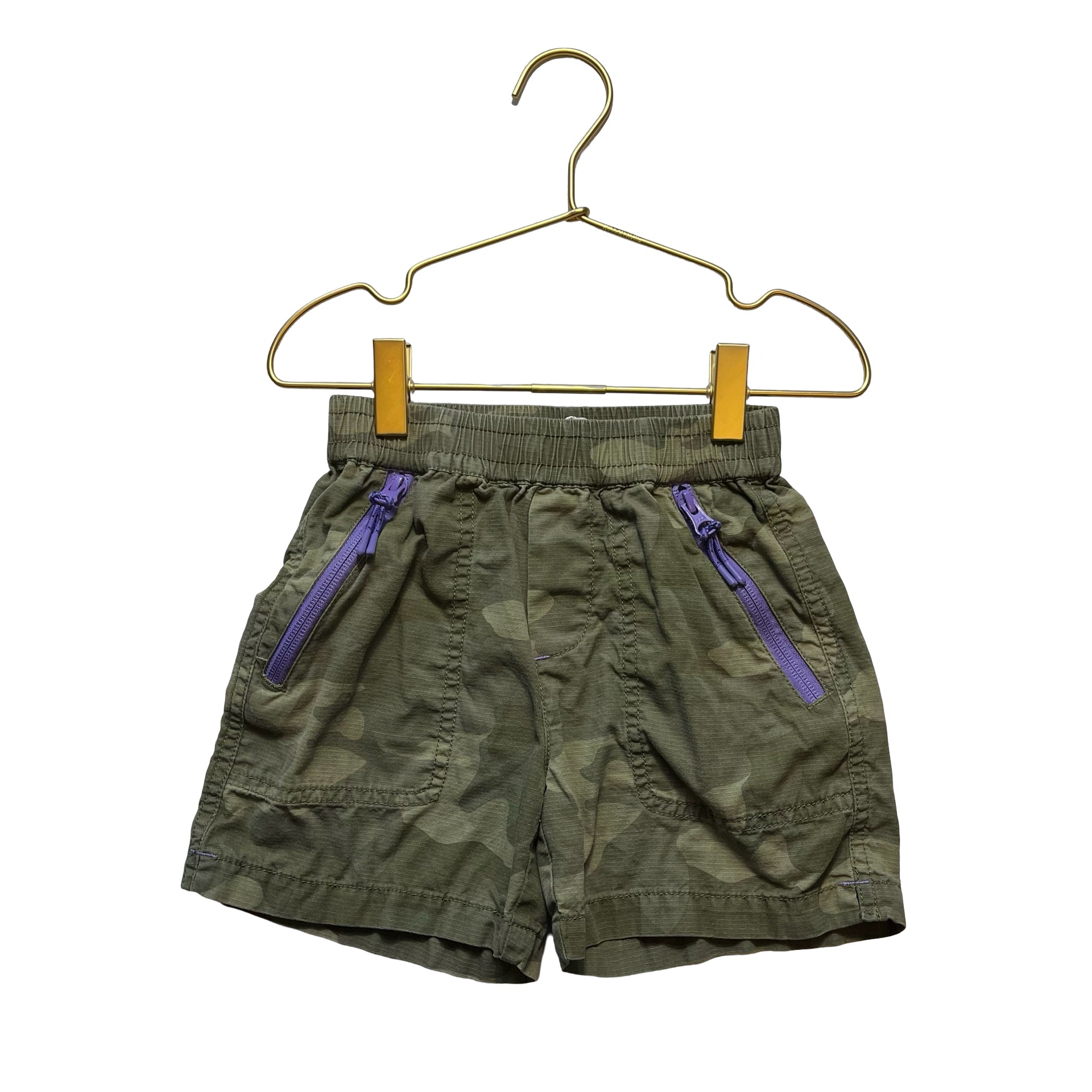 Mini Boden Green Camo Shorts, Purple Zippers - Size 5Y - Bounce Mkt