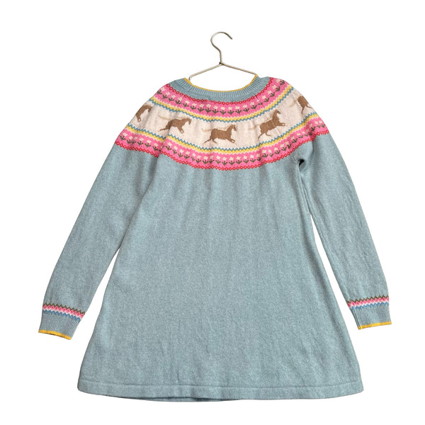 Mini Boden Light Blue & Ivory Horse & Flower Sweater Dress - Size 11/12 - Bounce Mkt