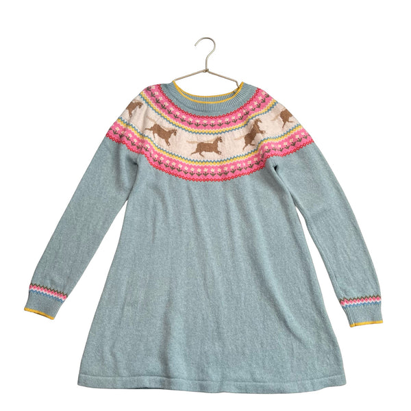 Mini Boden Light Blue & Ivory Horse & Flower Sweater Dress - Size 11/12 - Bounce Mkt