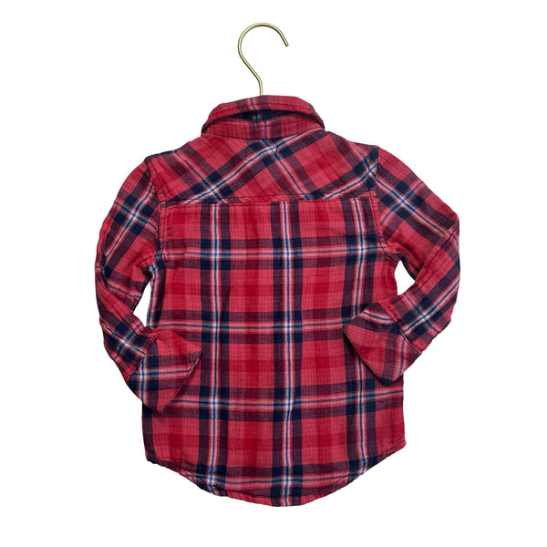 Mini Rebel Red & Navy Plaid Button Down Shirt - Size 18 - 24 Months - Bounce Mkt