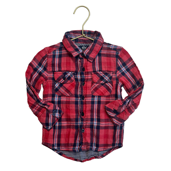 Mini Rebel Red & Navy Plaid Button Down Shirt - Size 18 - 24 Months - Bounce Mkt