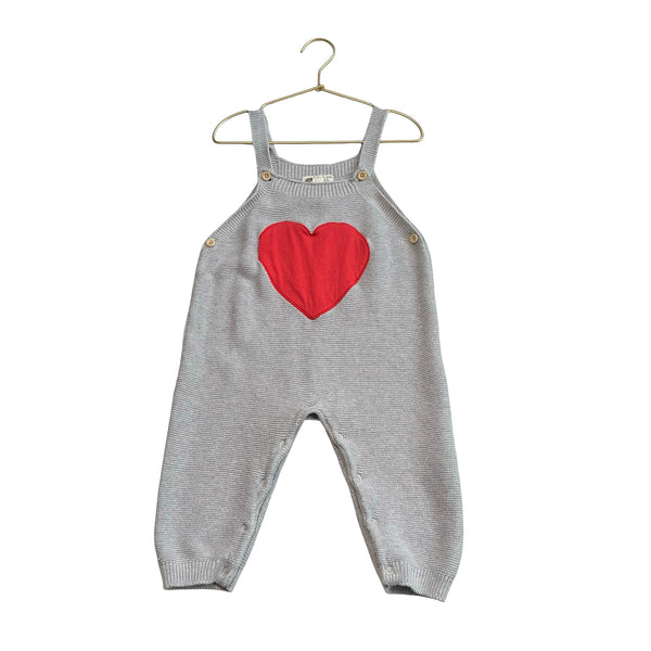 Monica + Andy Gray Knit Red Heart Overalls - Size 3 - Bounce Mkt
