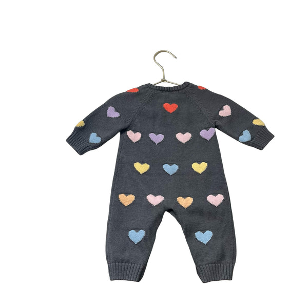 Monica + Andy Gray & Multi Color Heart Sweater One Piece - Size 3 - 6 Months - Bounce Mkt