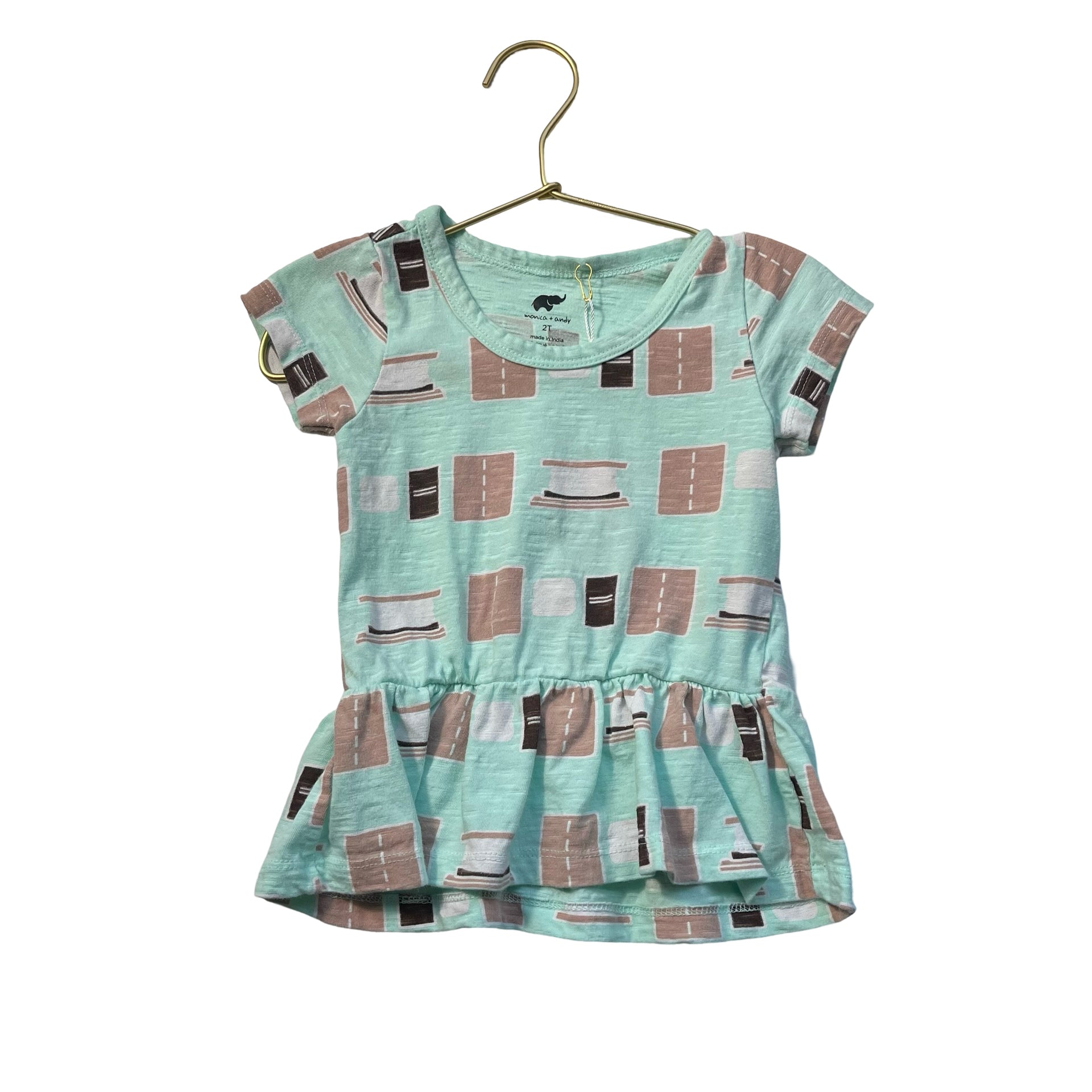 Monica + Andy Mint Green & Brown Smores Short Sleeve Shirt - Size 2 - Bounce Mkt