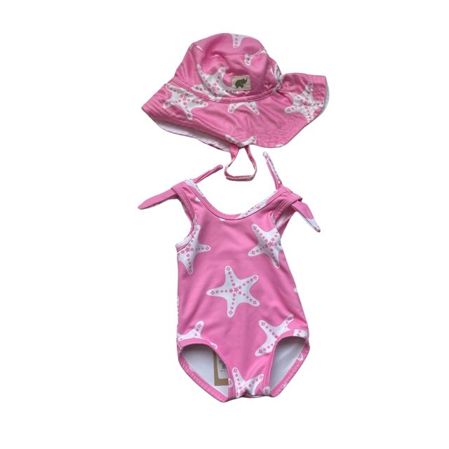 Monica & Andy Pink Starfish Print Swim Suit & Hat - Size 3-6 Mo - Bounce Mkt