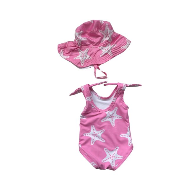 Monica & Andy Pink Starfish Print Swim Suit & Hat - Size 3-6 Mo - Bounce Mkt