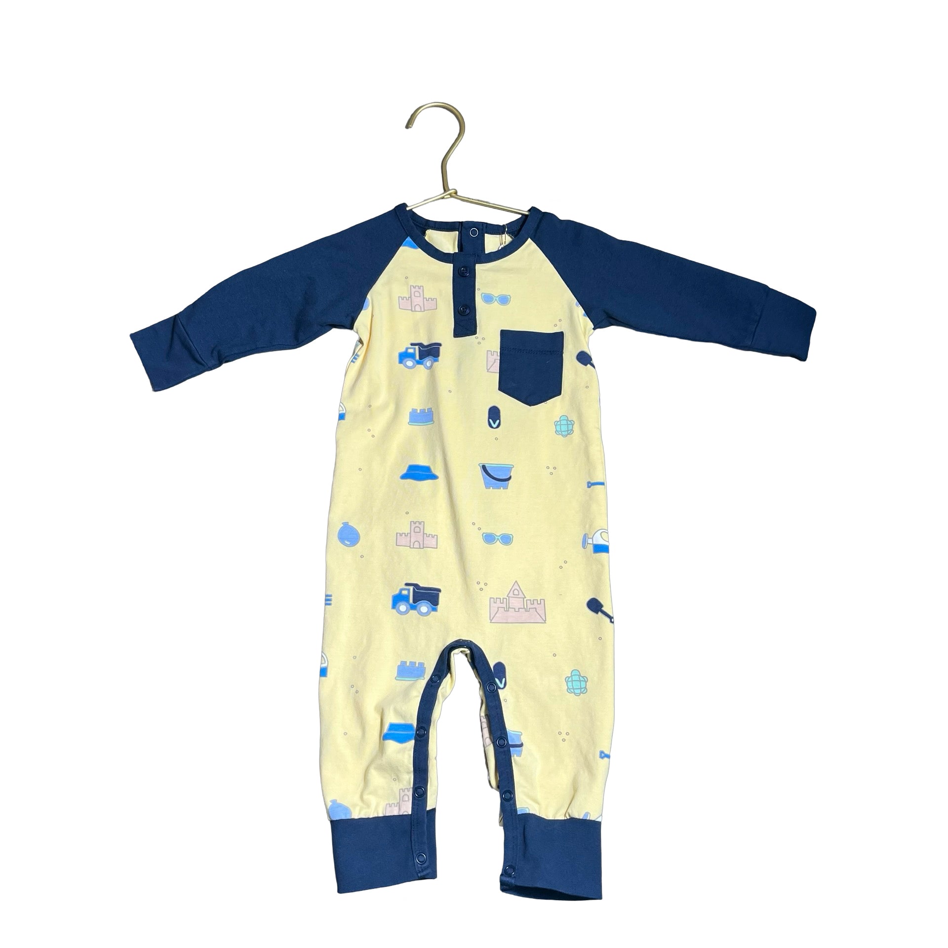 Monica + Andy Yellow & Navy Truck & Sandcastle Long Sleeve One Piece - Size 6 - 12M - Bounce Mkt