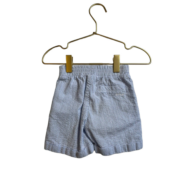 Monnalisa Blue & White Seersucker Stripe Bear Shorts - Size 6 Months - Bounce Mkt