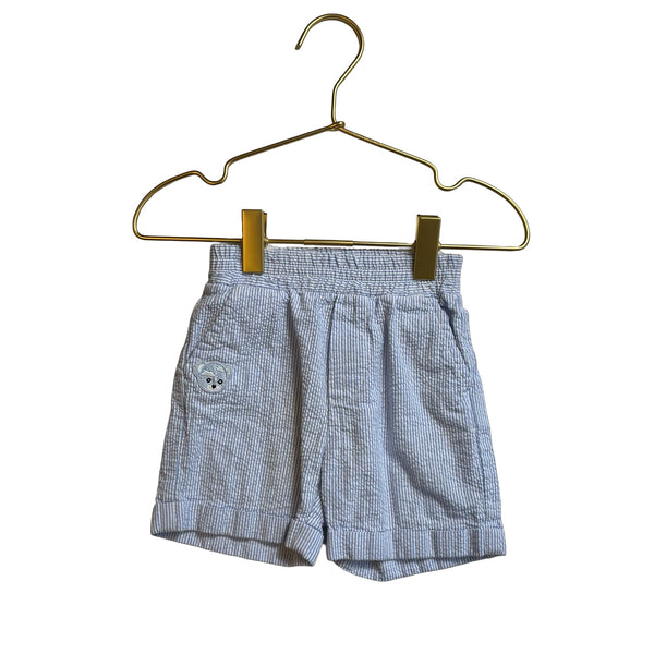 Monnalisa Blue & White Seersucker Stripe Bear Shorts - Size 6 Months - Bounce Mkt