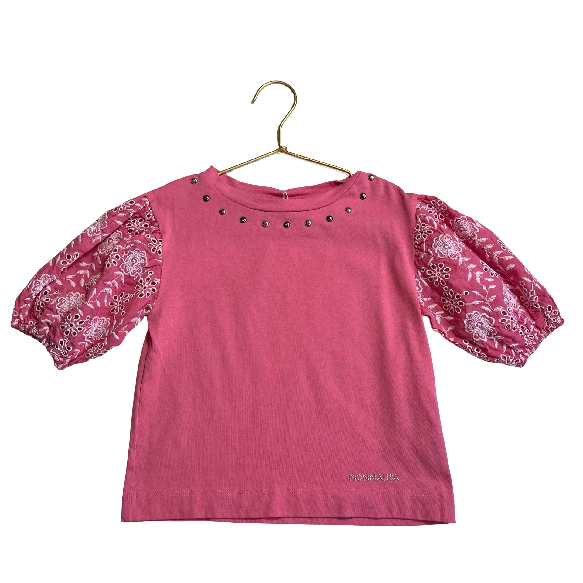 Monnalisa Pink, Silver Stud & Ivory Eyelet Sleeves Blouse - Size 4 - Bounce Mkt