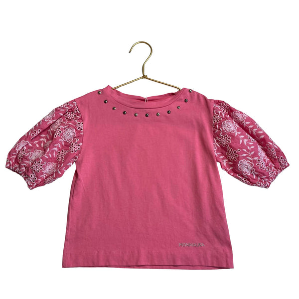 Monnalisa Pink, Silver Stud & Ivory Eyelet Sleeves Blouse - Size 4 - Bounce Mkt