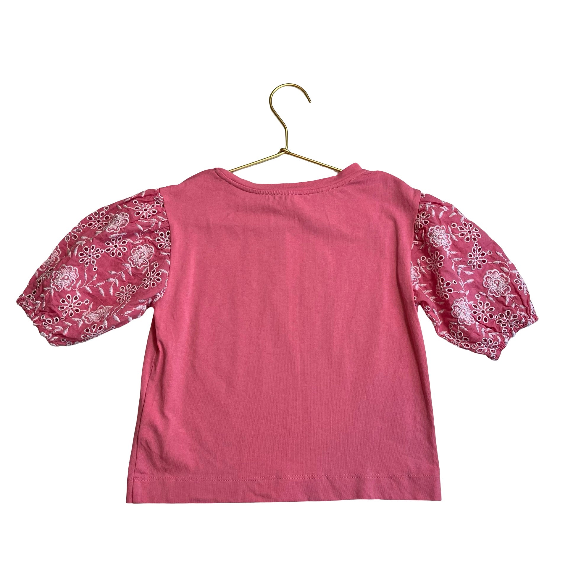 Monnalisa Pink, Silver Stud & Ivory Eyelet Sleeves Blouse - Size 4 - Bounce Mkt