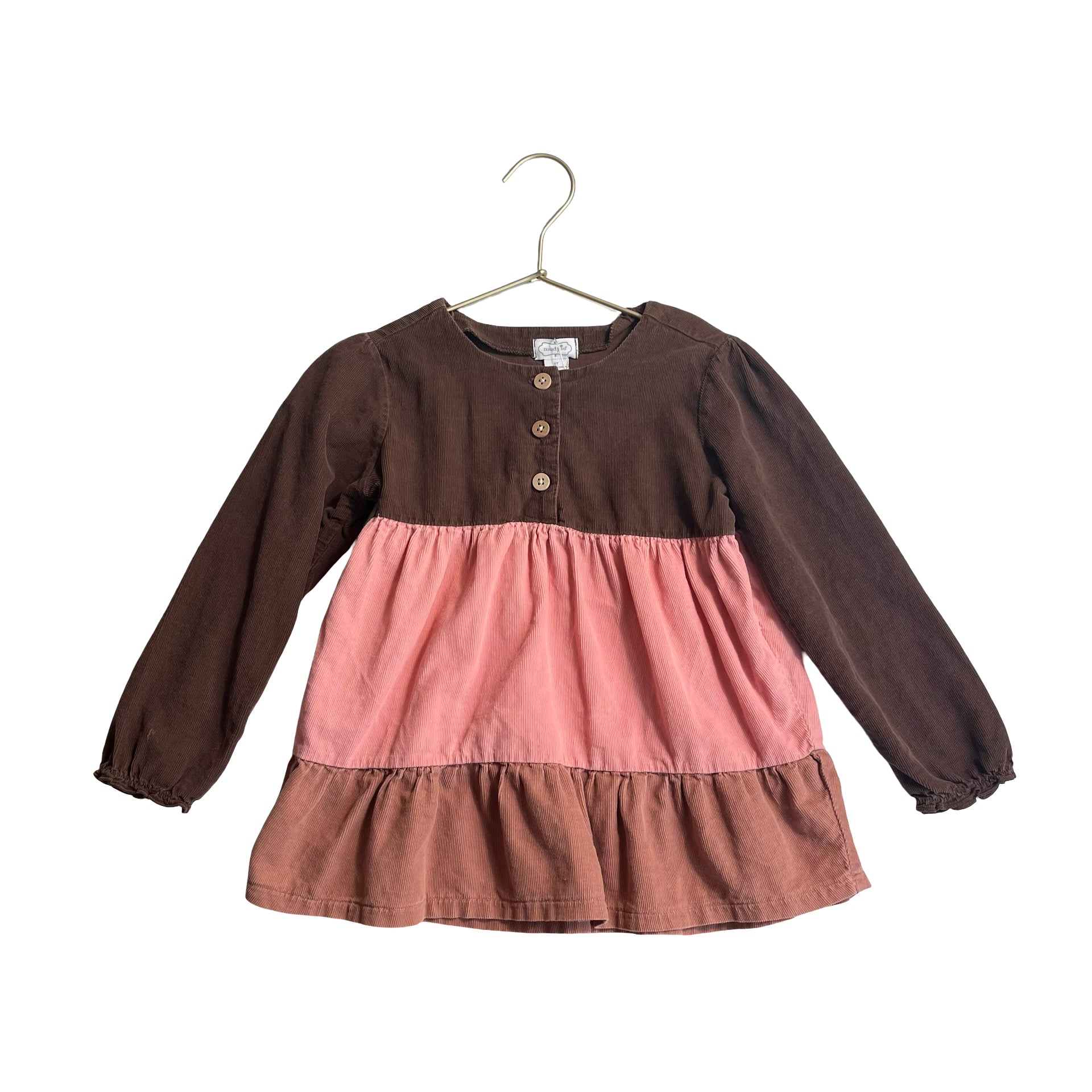 Mud Pie Brown & Pink Stripe Corduroy Long Sleeve Shirt - Size 5 - Bounce Mkt