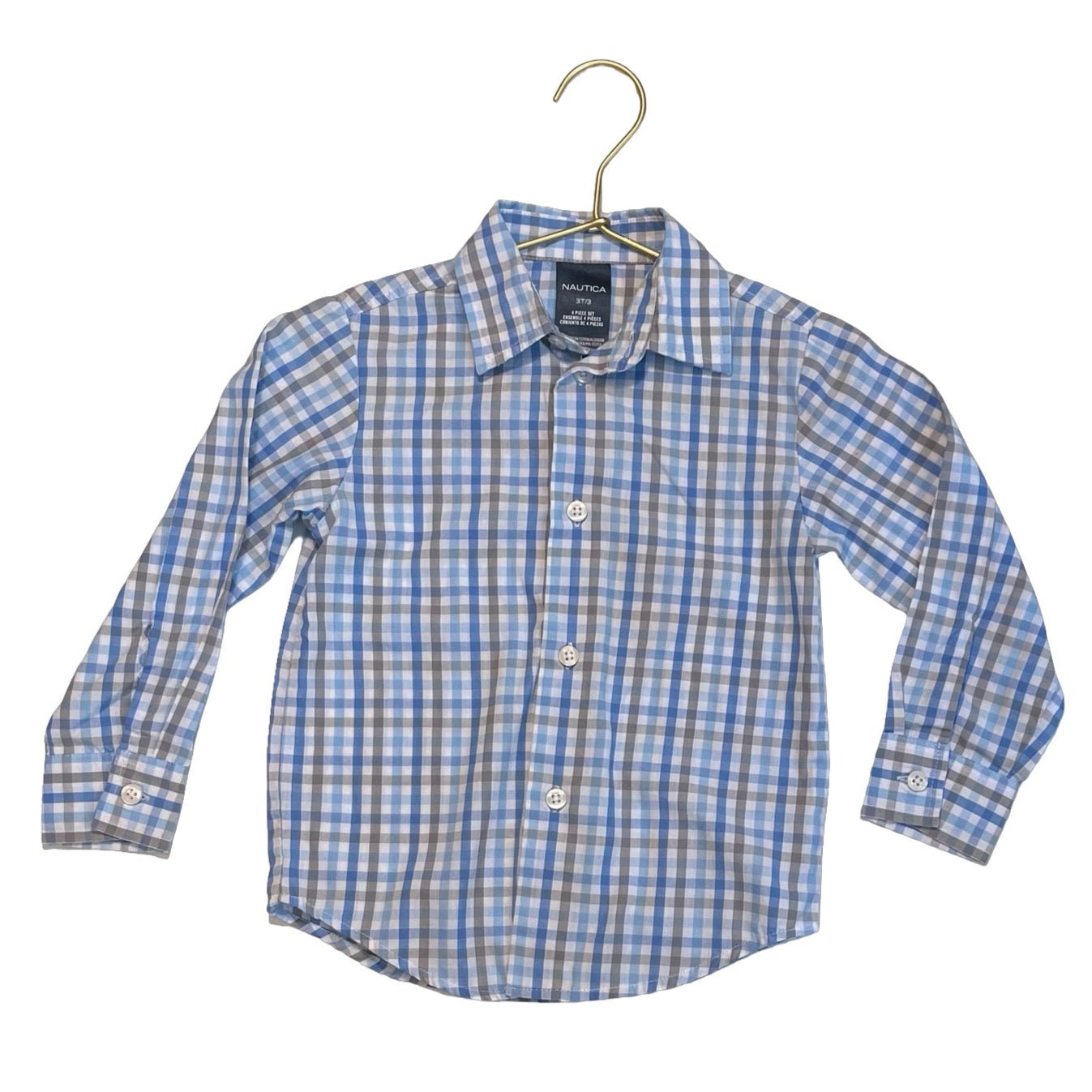 Nautica Blue, Gray & Ivory Check Long Sleeve Button Down Shirt - Size 3 - Bounce Mkt