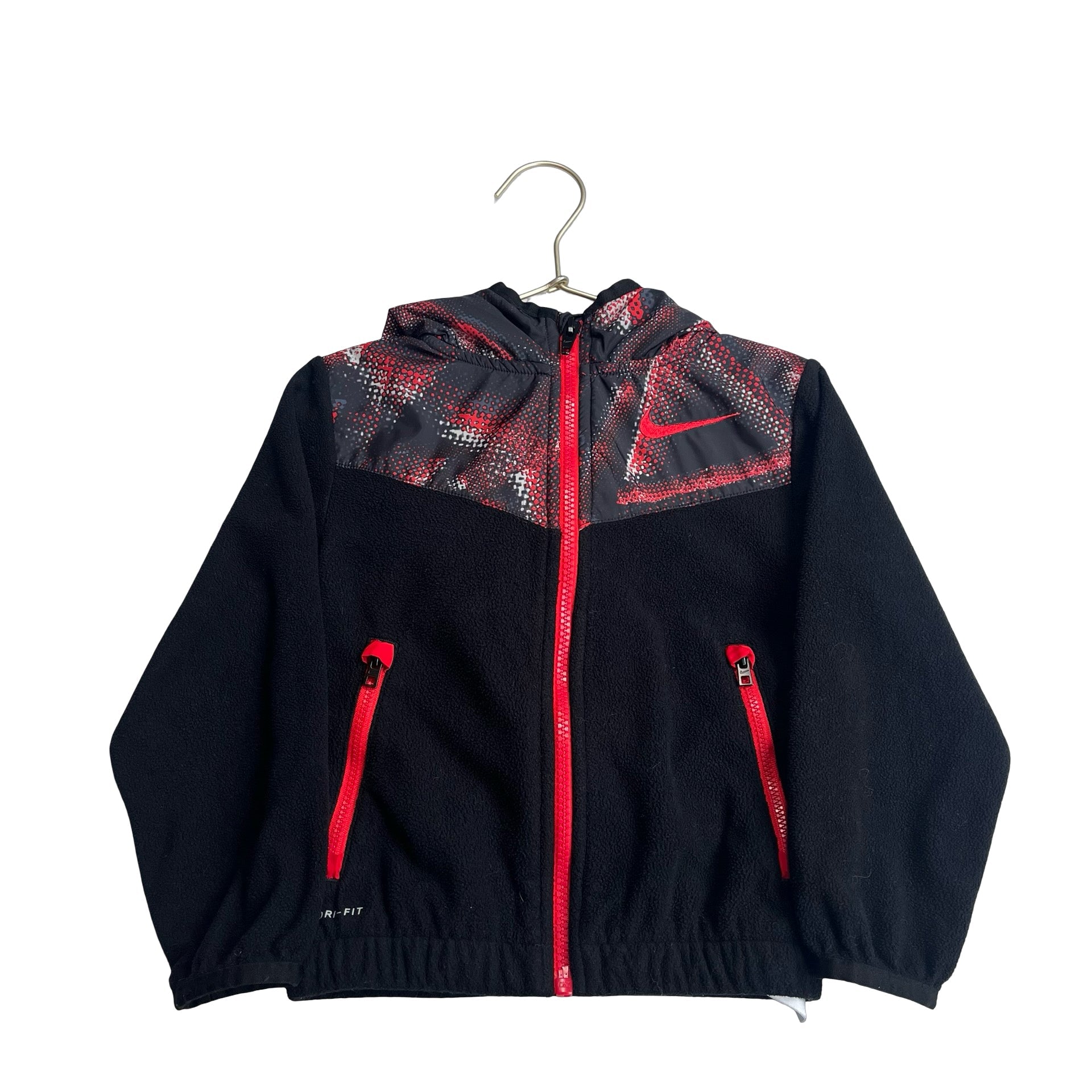 Nike Black & Red Texture Pattern Fleece Hooded Sweatshirt - Size 3 - Bounce Mkt