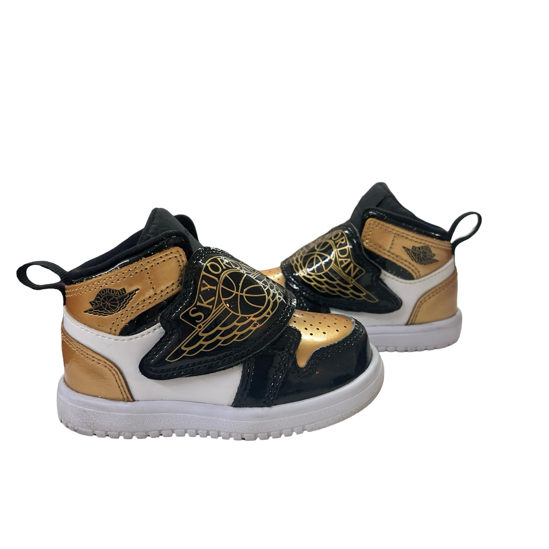 Nike Sky Jordan Gold, Black & Ivory High Top Sneakers - Size 5C - Bounce Mkt