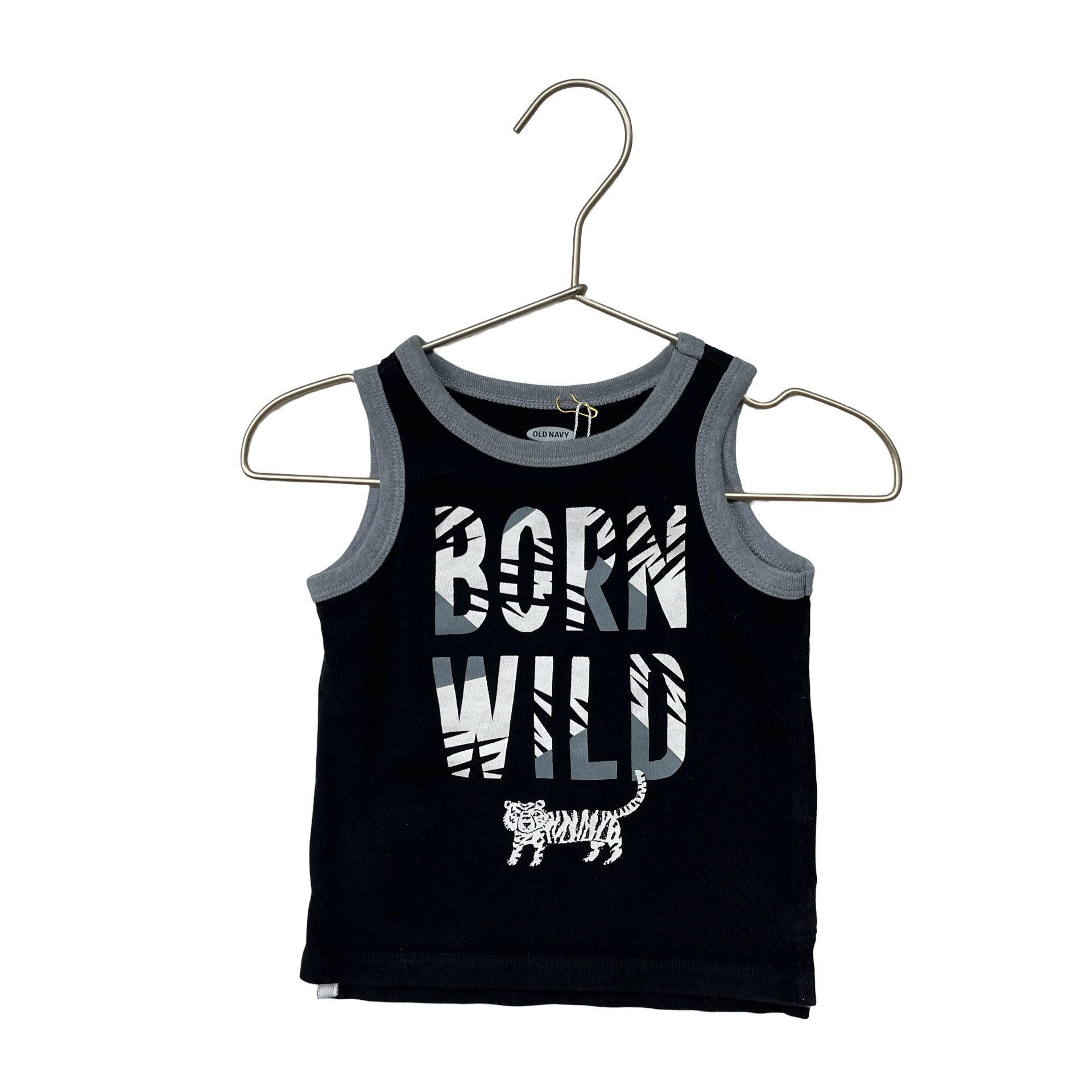 Old Navy Black & Gray 'Born Wild' Tiger Sleeveless Shirt - Size 12 - 18 Months - Bounce Mkt