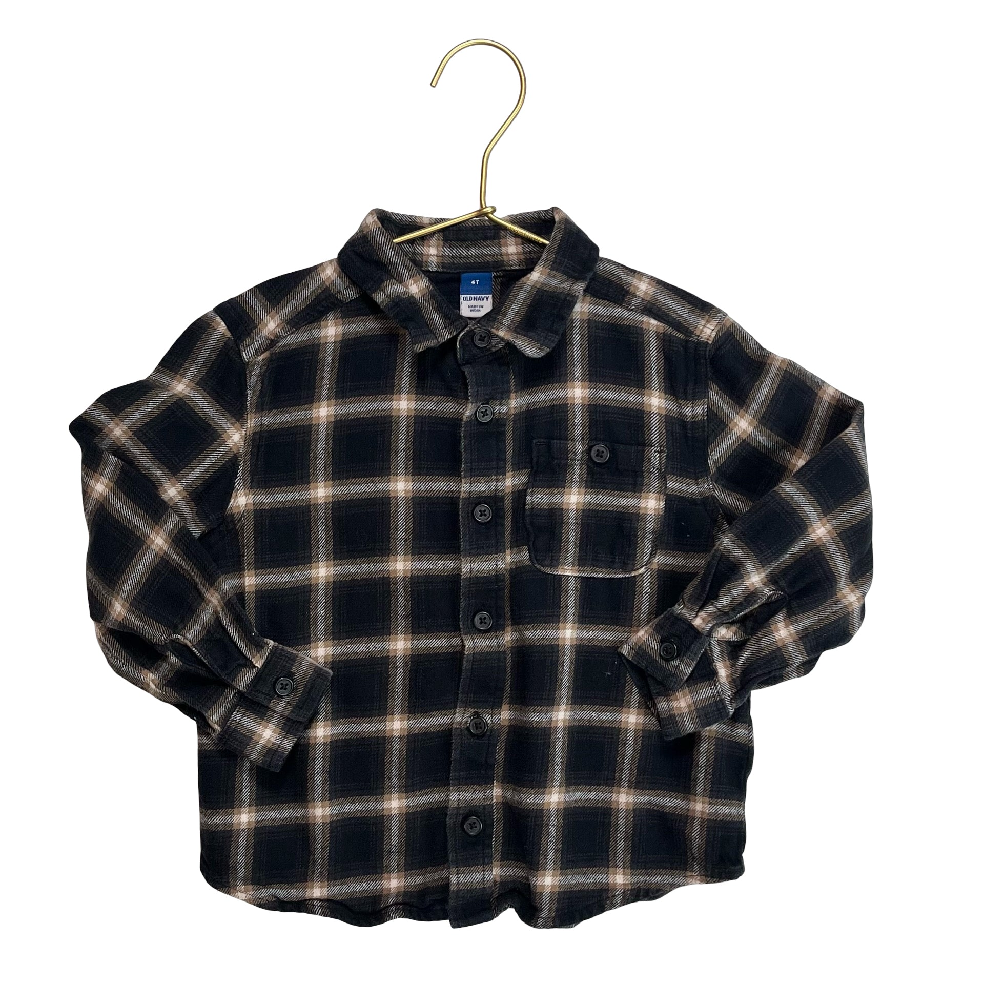 Old Navy Black, Gray, Tan Plaid Flannel - Size 4T - Bounce Mkt