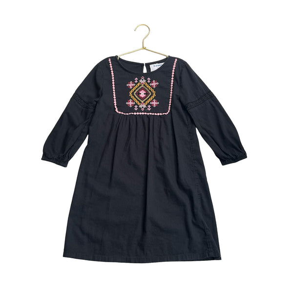 Old Navy Black, Pink & Red Diamond Embroidery Long Sleeve Dress - Size S (6/7) - Bounce Mkt