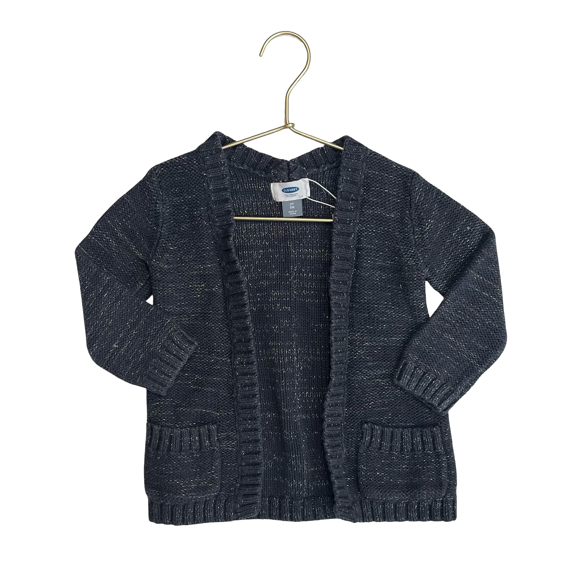 Old Navy Dark Gray & Gold Metallic Open - Front Cardigan - Size 3T - Bounce Mkt