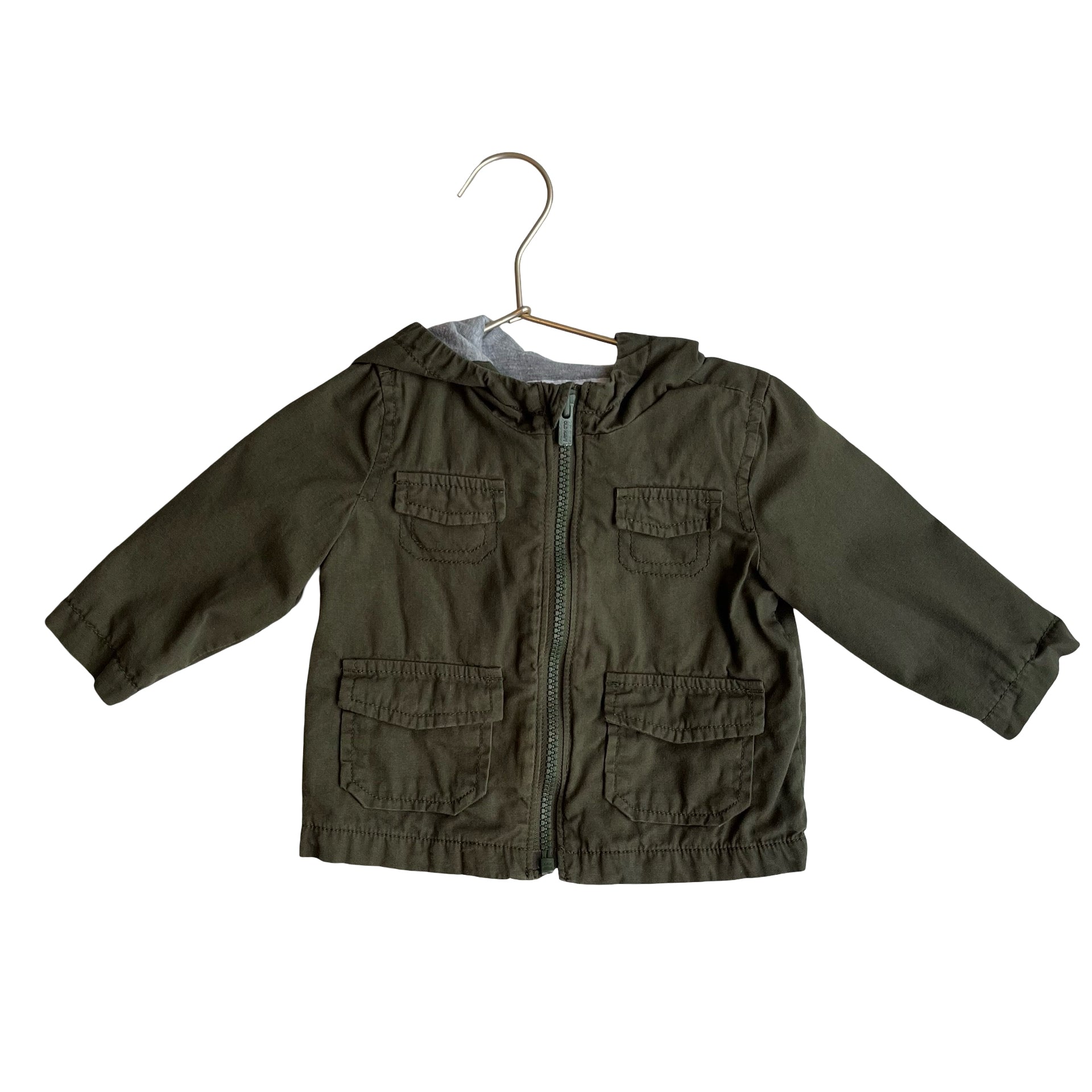 Old Navy Olive Jersey Lined Hooded Field Jacket - Size 6 - 12 Mo - Bounce Mkt