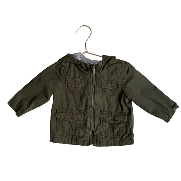 Old Navy Olive Jersey Lined Hooded Field Jacket - Size 6 - 12 Mo - Bounce Mkt