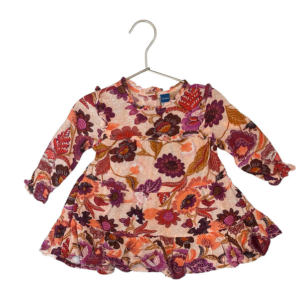 Old Navy Peach, Purple, Rust, Orange Floral Dress - Size 12 - 18 Mo - Bounce Mkt