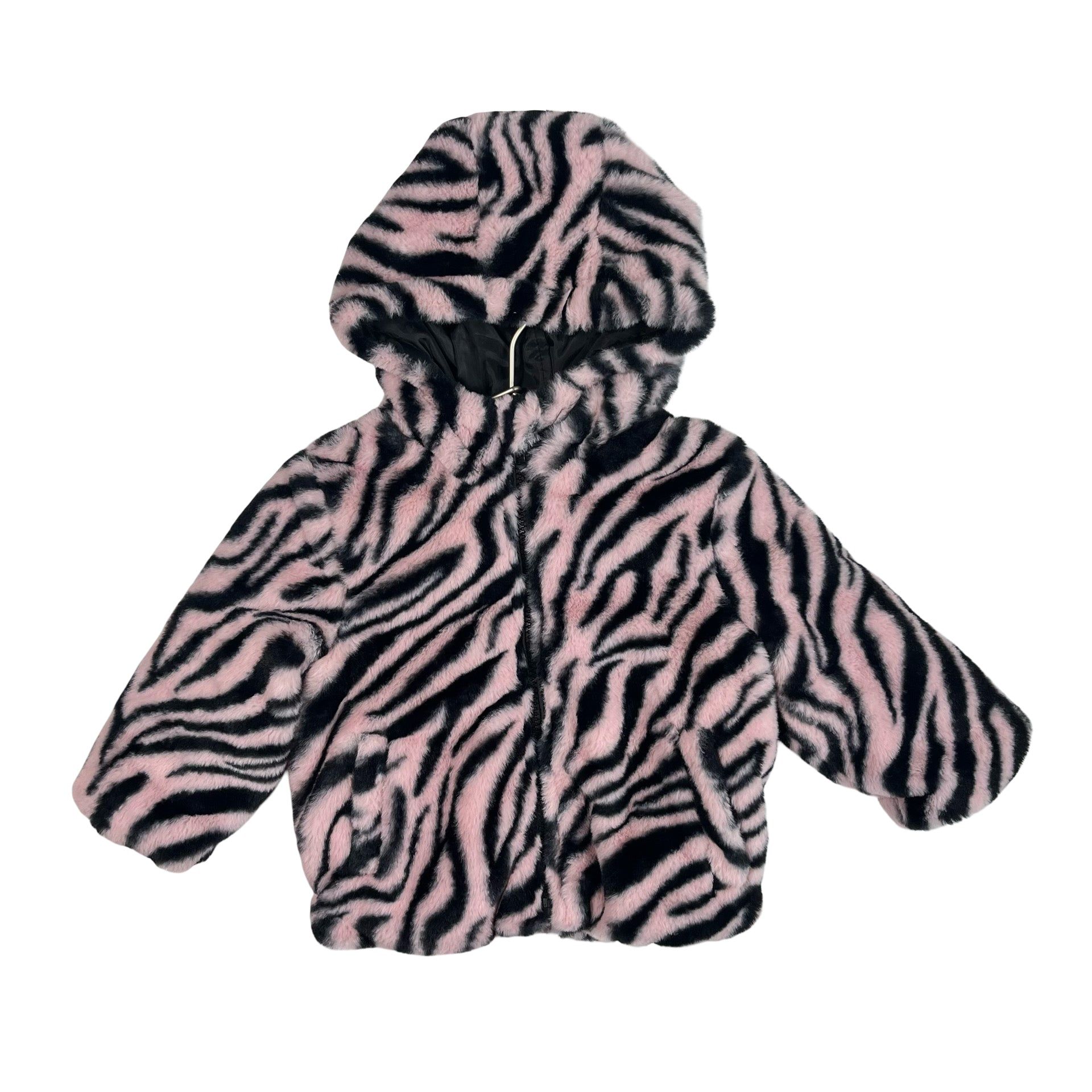 Ollie's Place Pink & Black Zebra Print Faux Fur Jacket - Size 1 (12 - 18 Mo Est) - Bounce Mkt