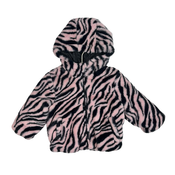 Ollie's Place Pink & Black Zebra Print Faux Fur Jacket - Size 1 (12 - 18 Mo Est) - Bounce Mkt