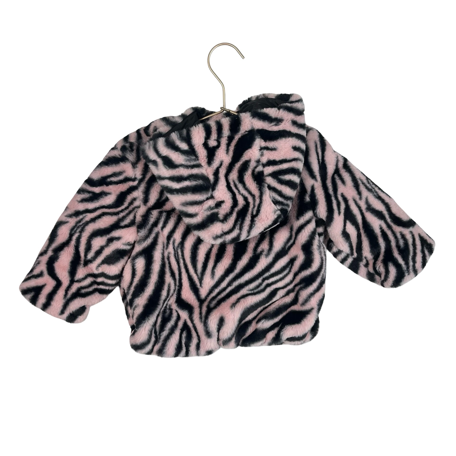 Ollie's Place Pink & Black Zebra Print Faux Fur Jacket - Size 1 (12 - 18 Mo Est) - Bounce Mkt