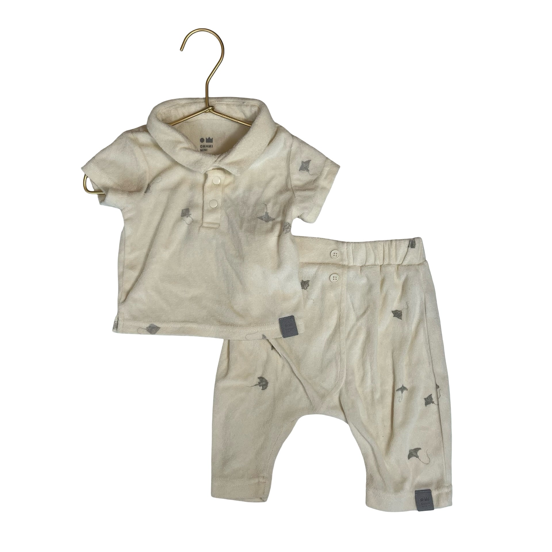 Omami Mini Ivory & Gray Stingray Terry Top & Pant Set - Size 6 - 12 Months - Bounce Mkt