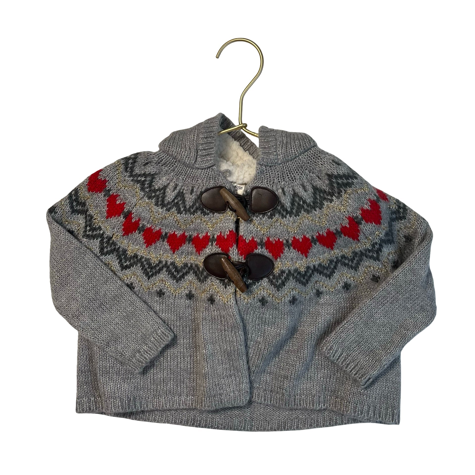 OshKosh Gray Heart Hooded Toggle Cardigan - Size 18 Mo - Bounce Mkt