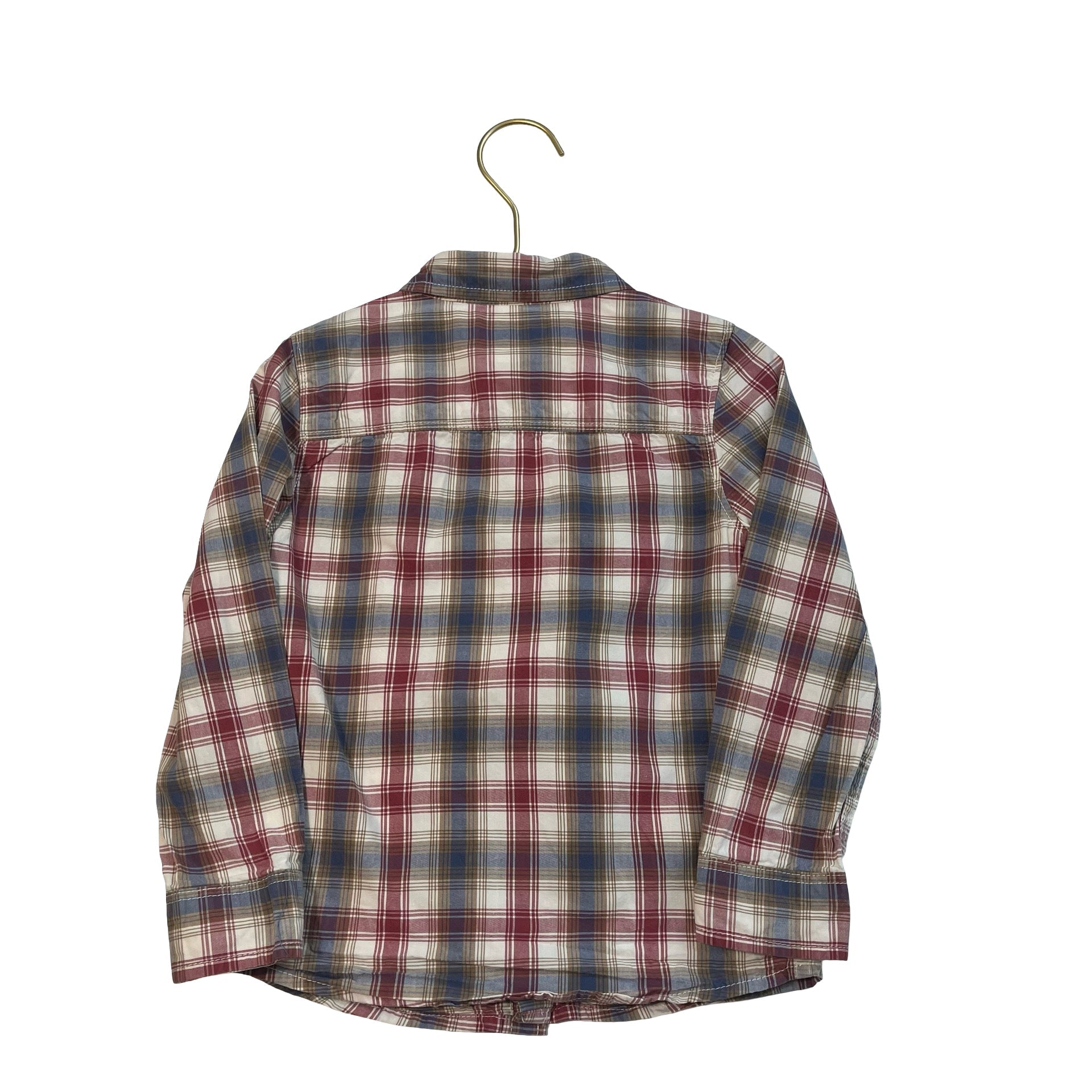 OshKosh Ivory, Tan, Muted Red & Blue Plaid Button Down - Size 4T - Bounce Mkt
